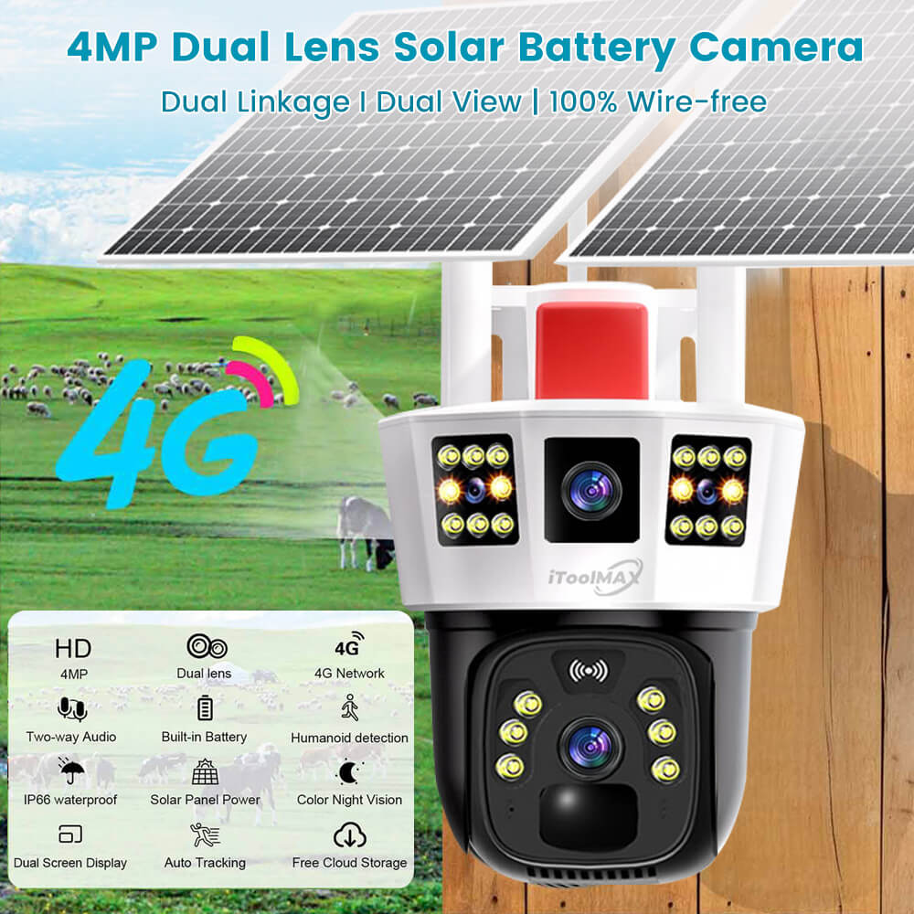 4MP draadloze zonnecamera met drievoudige lens