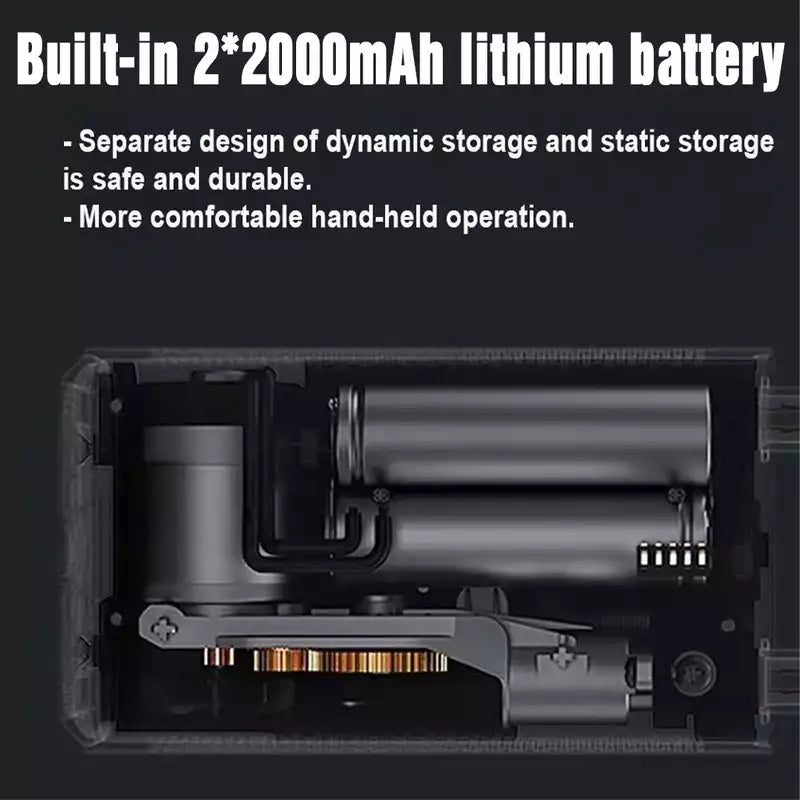 Cutaway of the pump showing two 2000mAh lithium batteries beside the motor and gears
