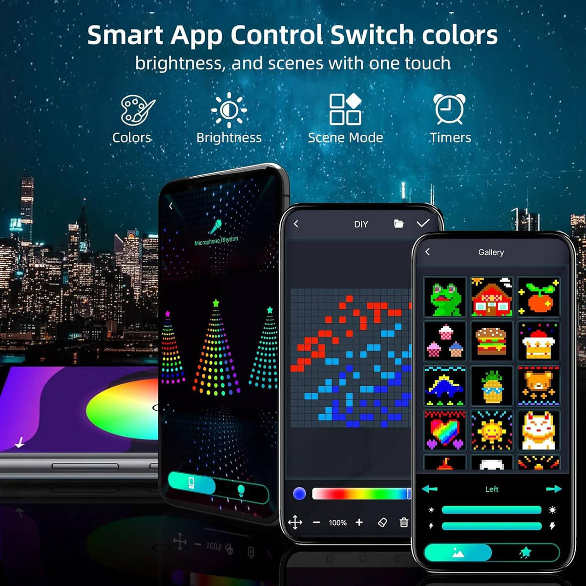 Unlike other Christmas tree lights, the Super RGB Christmas tree light provides a 20x20 pixel editing canvas for personalized pattern effects. You can select the desired colors based on the scene.