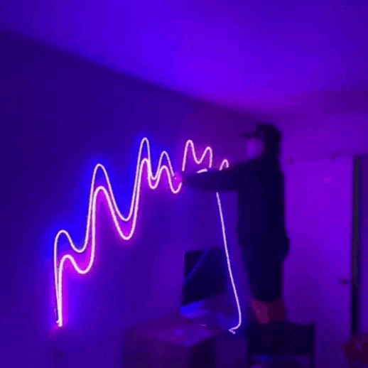 Neon light strips are very flexible and can be bent into various patterns you want and cut to the length that suits your needs. Then just fix the light in place with the buckles and connect to the power source.You can use the TUYA app to adjust colors, effects, and more.