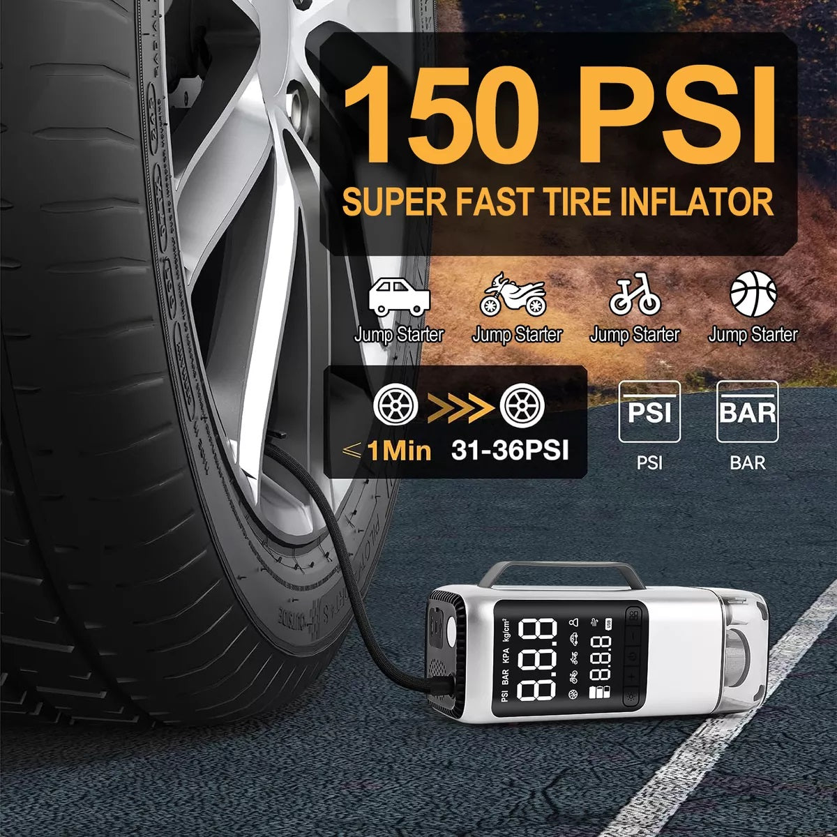 iToolMax 9 in 1 Car Jump Starter with Air Compressor