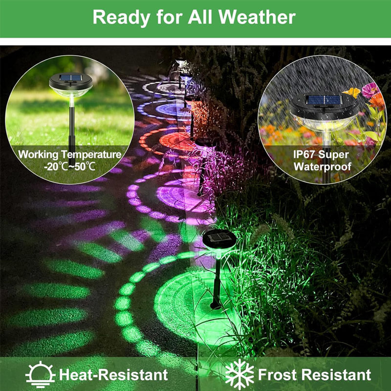 Solar garden light rated IP67 waterproof, working from -20 to 50 degrees Celsius