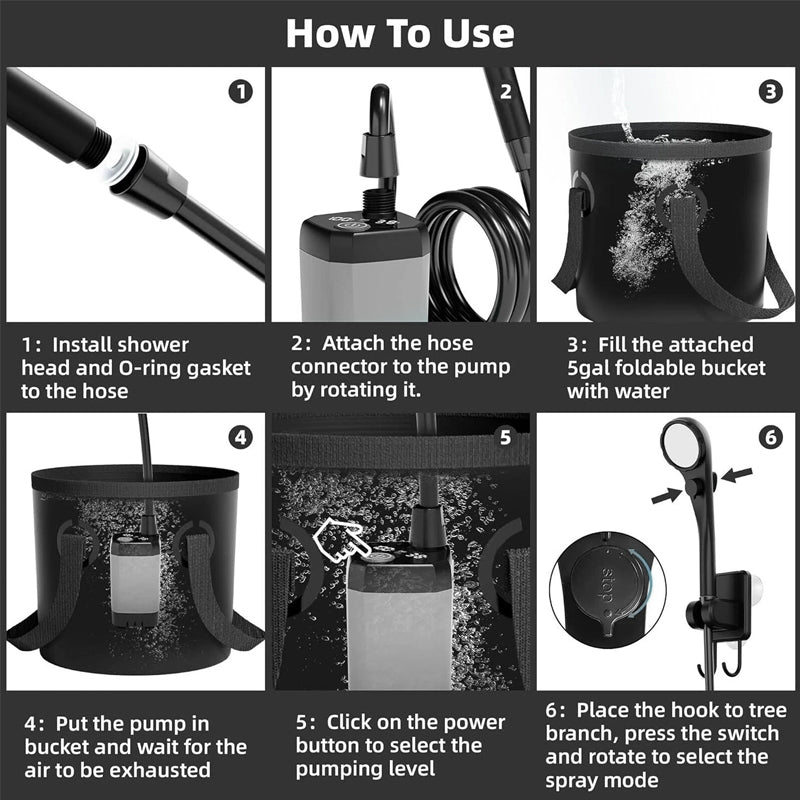 iToolmax Camping Shower Kit with 5 Gallons Foldable Bucket