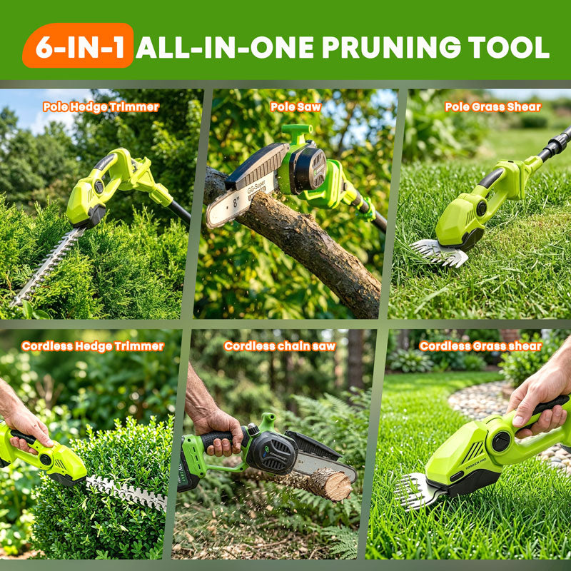 itoolmax 6 in 1 cordless hedge trimmer pole saw using garden care