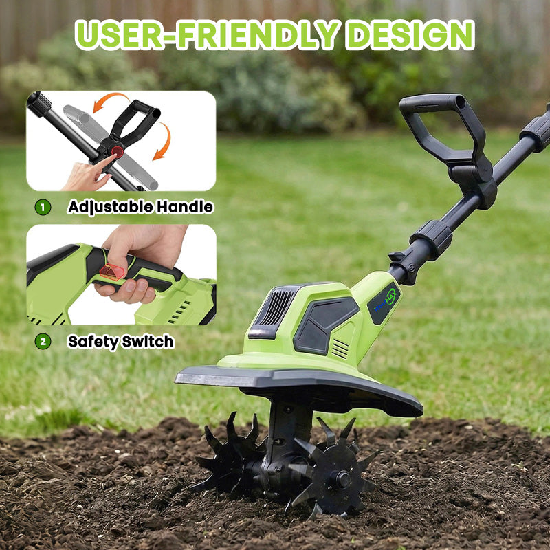 itoolmax cordless tiller cultivator double saft button