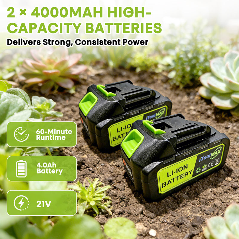 itoolmax cordless tiller cultivator 4000mAh batteries high long lasting