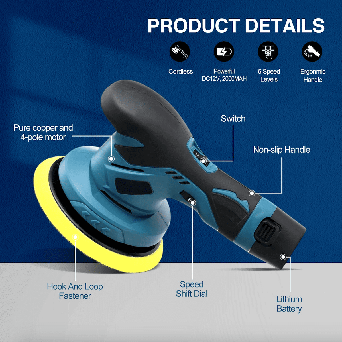 iToolMax Cordless Car Buffer Polisher with 2 Batteries