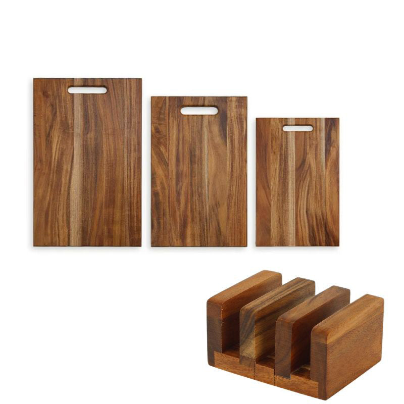 3 pcs wood cutting board set with a holder for kitchen