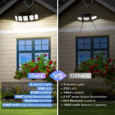 Luces solares exteriores con 5 cabezas