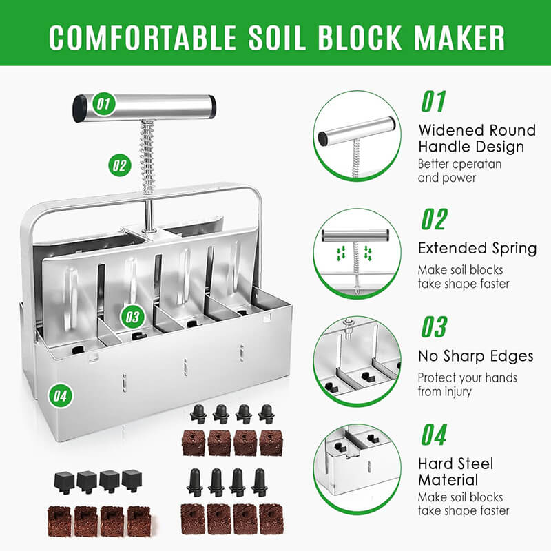 iToolMax Cell Soil Block Maker with 3 Kinds Seed Pins