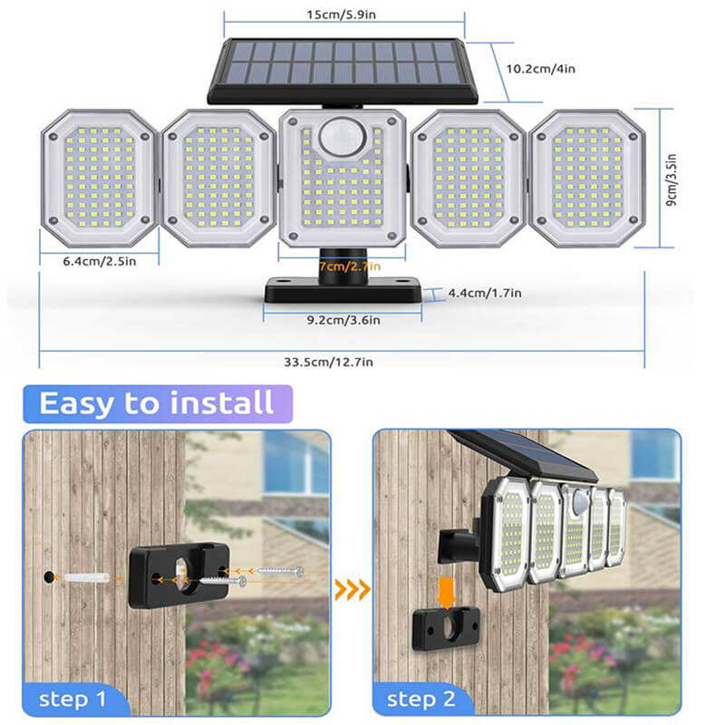 Luces solares exteriores con 5 cabezas