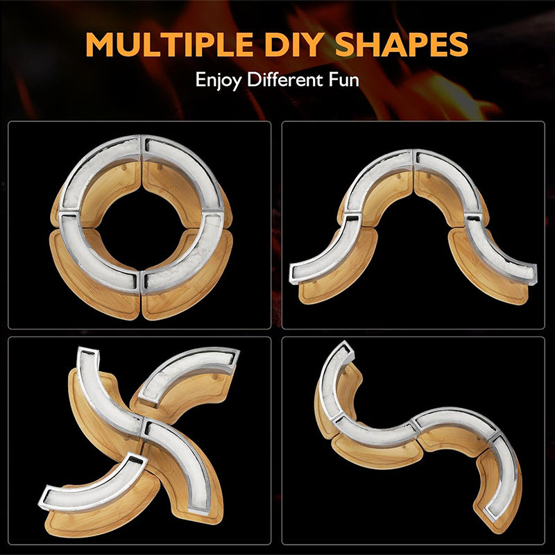 It can be assembled into different shapes, such as a large circle, large S-shape, small S-shape, X-shape, and more. Each shape creates a unique, and stunning visual effect, especially when lit at night.
