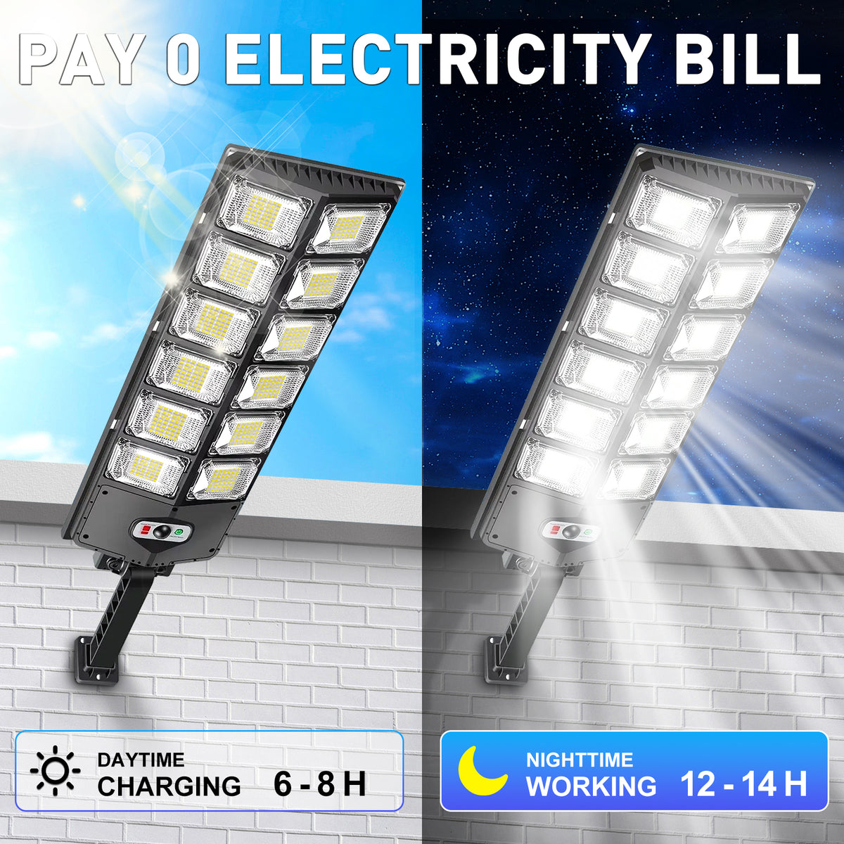 Solar street light charging for 6-8 hours by day and working 12-14 hours at night