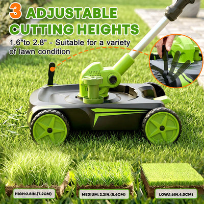 Green cordles  lawn mower with three option adjustable cutting heights on grass