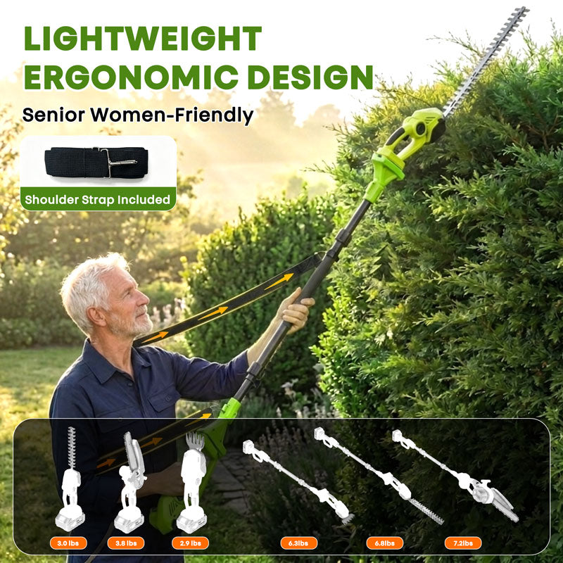 itoolmax 6 in 1 cordless hedge trimmer pole saw lightweight design