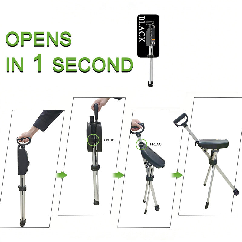 itoolmax folding walking stick with seat open one seconds