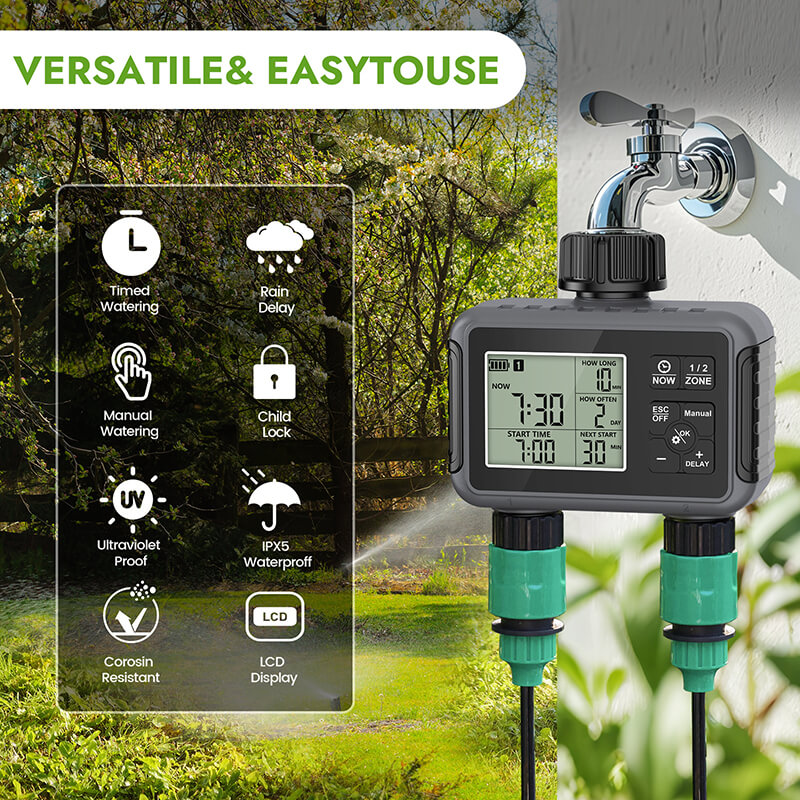 When the battery needs replacing, the screen flashes a warning. If the battery is low, the valve automatically turns off to protect the device. The child lock is a great feature for outdoor use, ensuring the program runs smoothly.