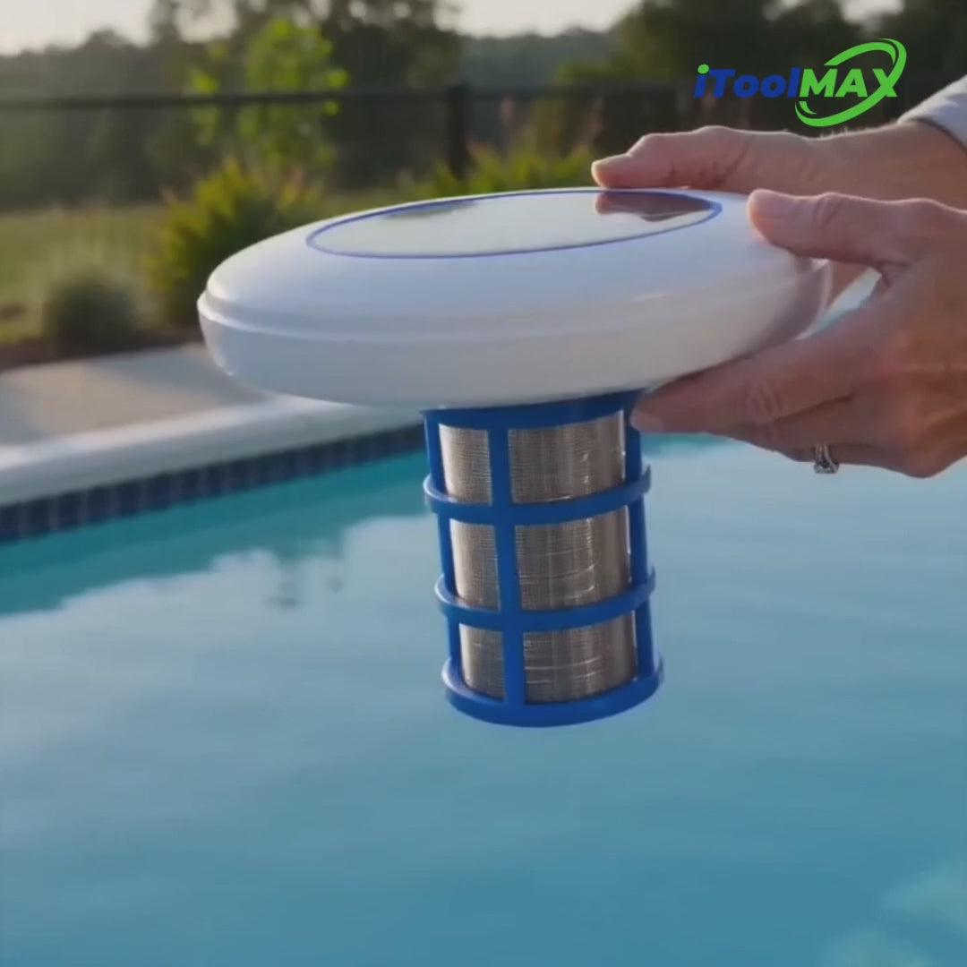 Load video: iToolMax Solar Powered Pool Ionizer with LED Light